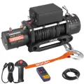 E-CrossStu GmbH​  Elektrický naviják, nosnost 6100 kg, 12V, pro nákladní vozidla se syntetickým lanem Φ9,5 mm x 26 m, bezdrátové a kabelové dálkové ovládání, vodotěsný IP55 pro tažení terénního SUV, jeepu, přívěsu, lodi VEVO355 |černá
