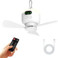 E-CrossStu GmbH​  Stropní ventilátor VVU&CCO pro venkovní kempování s dálkovým ovládáním, baterie 8000 mAh se světlem, 4 rychlostní stupně, časovač dobíjecí USB
