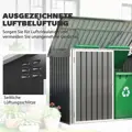 MM Handel  Úložný box Outsunny pro 2 popelnice, vyrobený z pozinkované oceli, s výklopným víkem, plynovou pružinou, dvoukřídlými dveřmi a větracími otvory