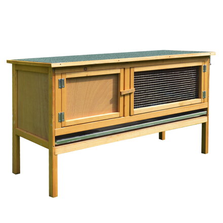 MM Handel  Dřevěná králíkárna PawHut s výklopnou střechou, 2 dveře, nepropustný tác, 115x44,3x65 cm, světle žlutá