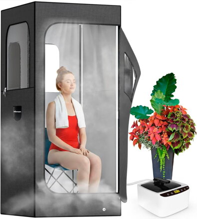 Amzon Přenosná parní sauna do domácnosti pro relaxaci,  2,6 l 1000 W parní zařízení - křeslo - dálkové ovládání - masážní přístroj na nohy - nylon ADPOR3712 | černá