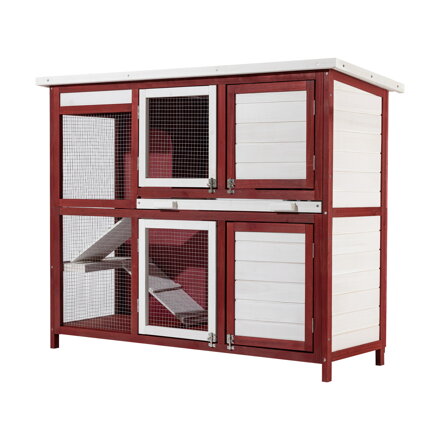 Wiltec Králíkárna , červenobílá, 1175 x 410 x 1000 mm, králíkárna jako doplněk k výběhu, králíčí klec se 4 dvířky a schody  Wilte52205