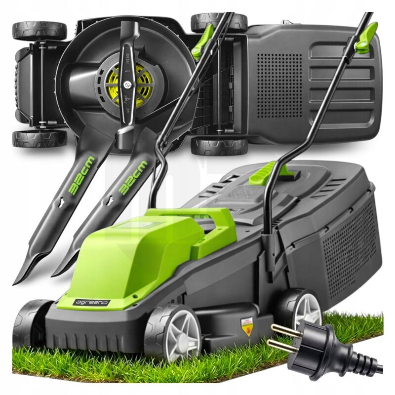 MAJSTER POL Elektrická sekačka na trávu 32 cm 2200 W Mega VÝKONNÁ 2x NŮŽ Velký koš Agreeno AG021