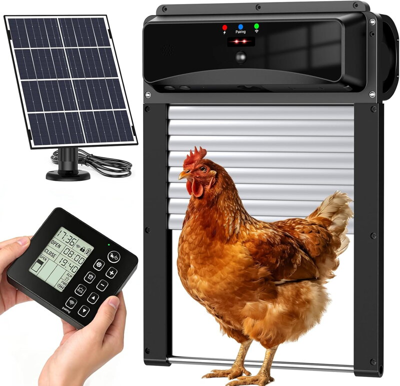 TB EC REP EUROPEAN SL Automatická dvířka ke  kurníku s externím ovladačem, rolovací konstrukce se solární energií, vodotěsná ,  programovatelný časovač, venkovní Materfun2027