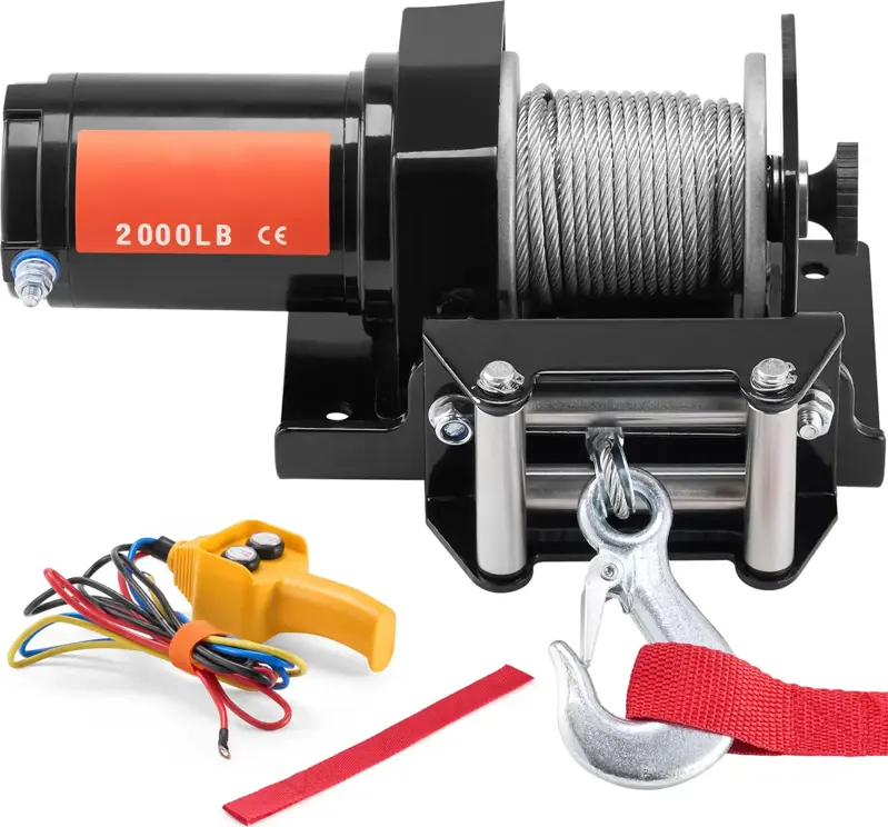 E-CrossStu GmbH​  Elektrický naviják, 2000 lb, 12 V DC, ATV/UTV, s ocelovým lanem 39 ft, dálkové ovládání, IP55, vodotěsný, pro tažení v terénu Succe, Barvy a parametry Černá
