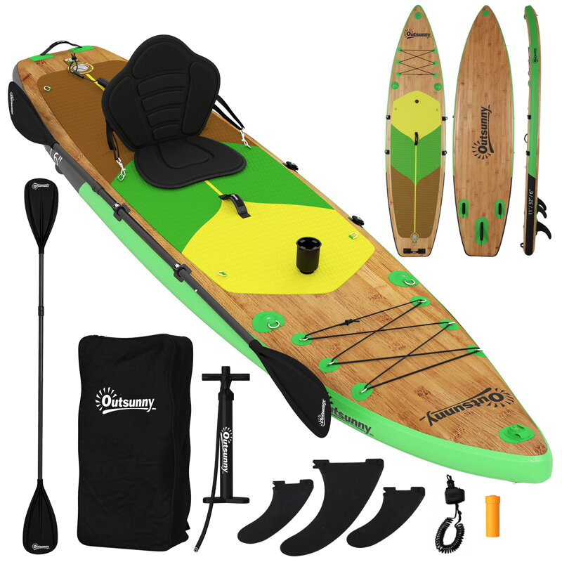 MM Handel  Paddleboard Outsunny 335 cm, sada SUP prkna s kajakovým sedákem, nastavitelným dvojitým pádlem a popruhem na nohy
