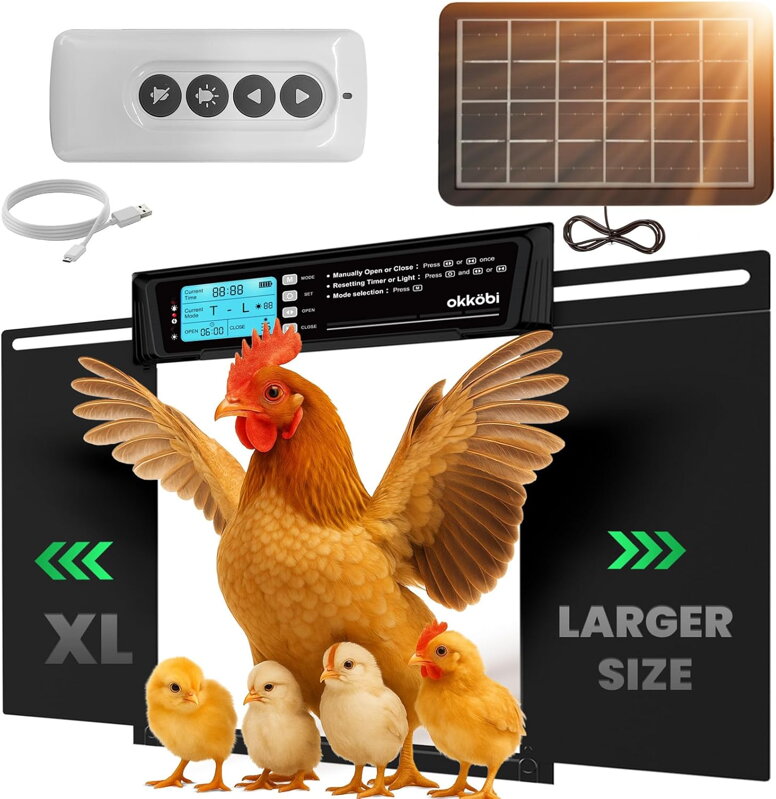 KLIM Technologies Deutschland Automatická dvířka ke kurníku Okkobi  28 x 24 cm velká, solarní, otvíraní do boku z obou stran, časovač a ochrana proti skřípnutí | černá, Barvy a parametry Černá