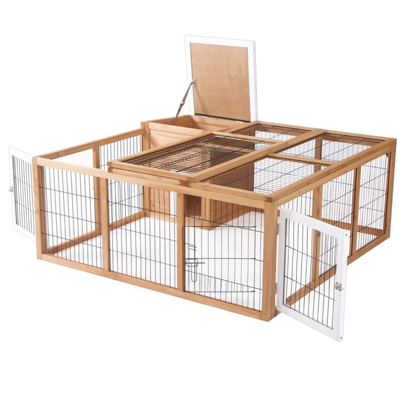 PawHut Venkovní výběh pro hlodavce, králík  sklopná střecha 123 cm x 120 cm x 52 cm HutPaw | hnědá, Barvy a parametry Materiál dřevo