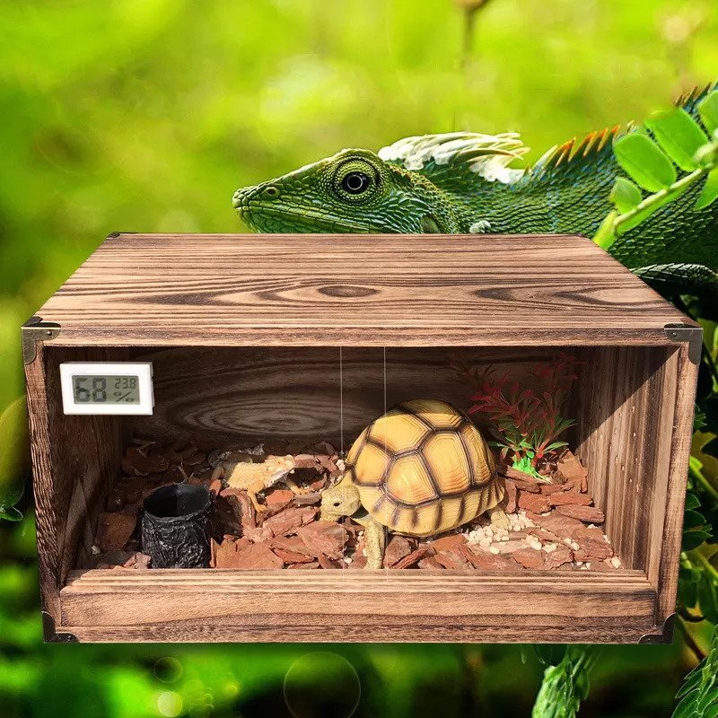 PEPU Dřevěné terárium s teploměrem a vlhkoměrem